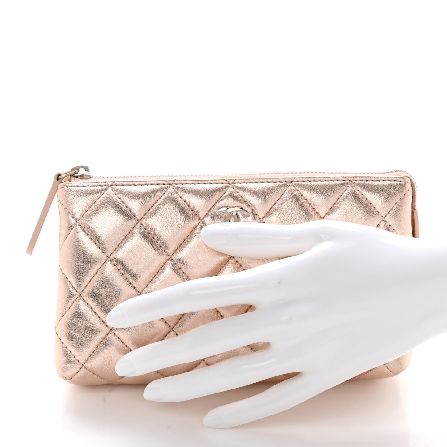 Metallic Lambskin Quilted Cosmetic Pouch Light Pink