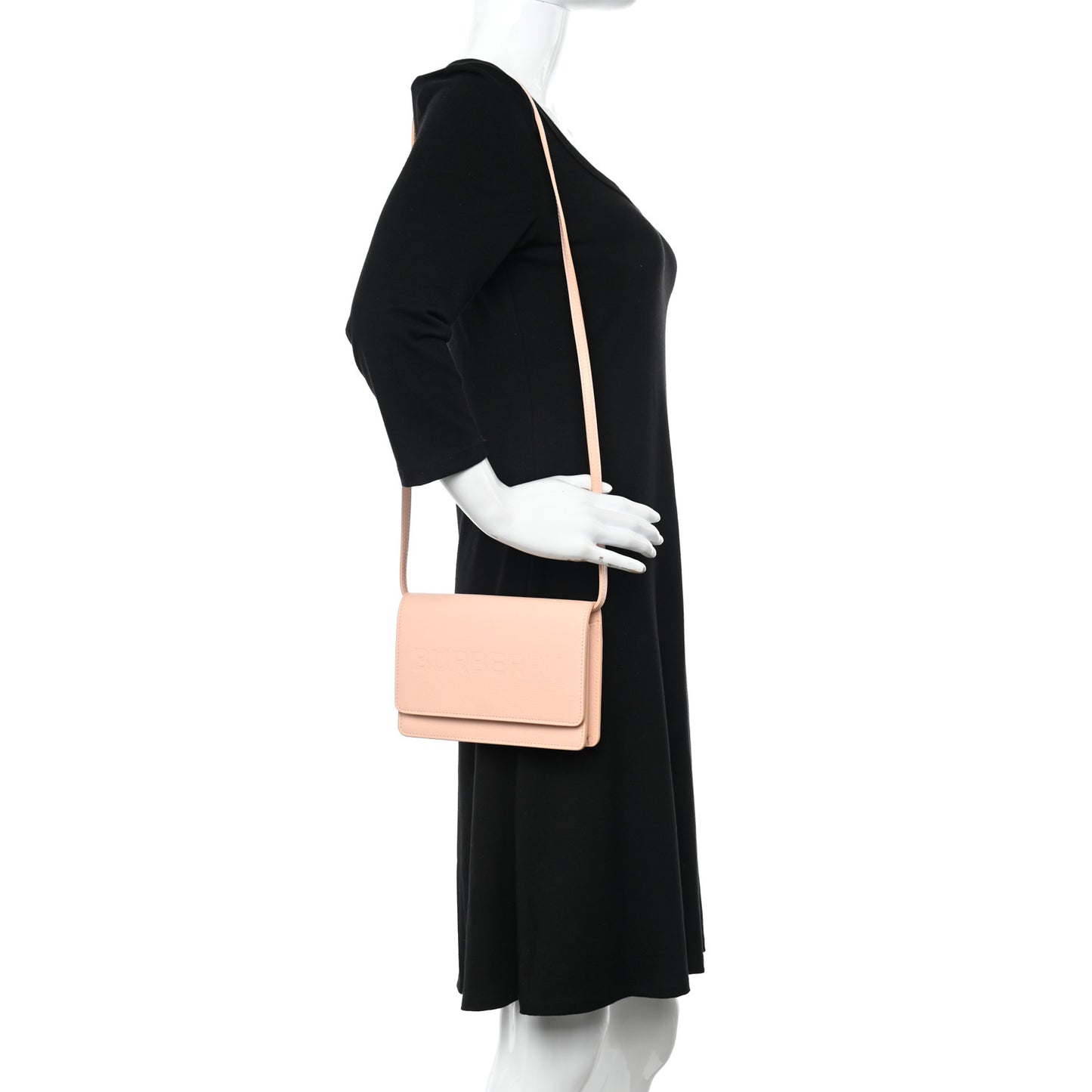 Smooth Calfskin Logo Embossed Hampshire Crossbody Peach Pink