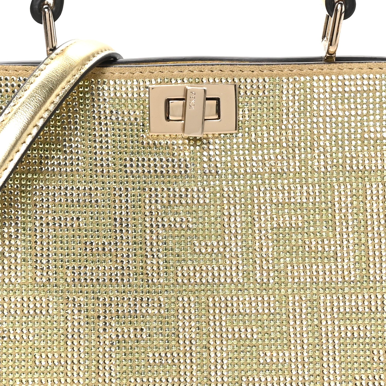 Fendi Crystal Vitello Laminato FF Petite Peekaboo I SEE U Satchel Crystal Platinum Light Gold 7 of 9