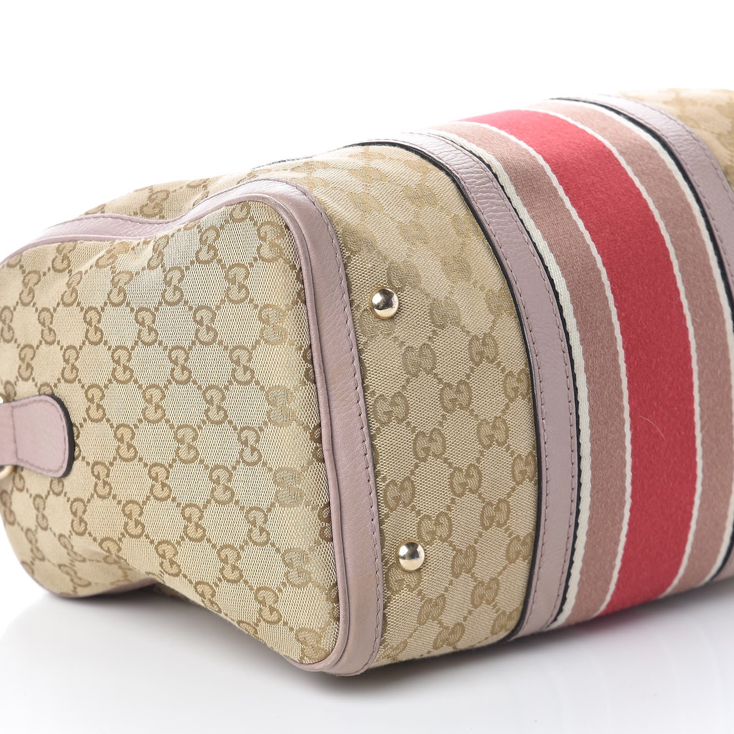 Gucci Monogram Selleria Calfskin Vintage Web Medium Boston New Sand Lilas 9 of 10