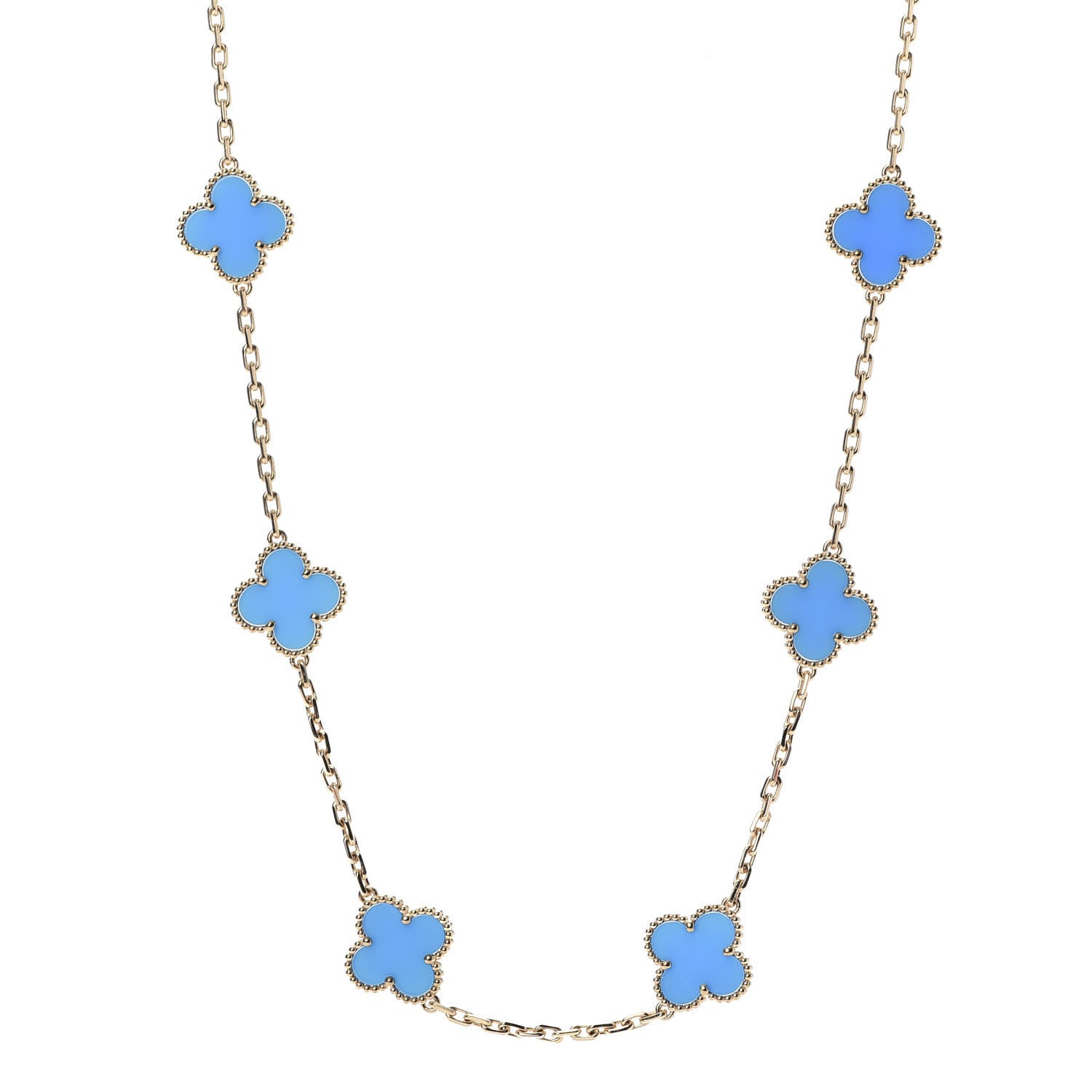 Van Cleef & Arpels 18K Yellow Gold Blue Agate 10 Motifs Vintage Alhambra Necklace 1 of 5