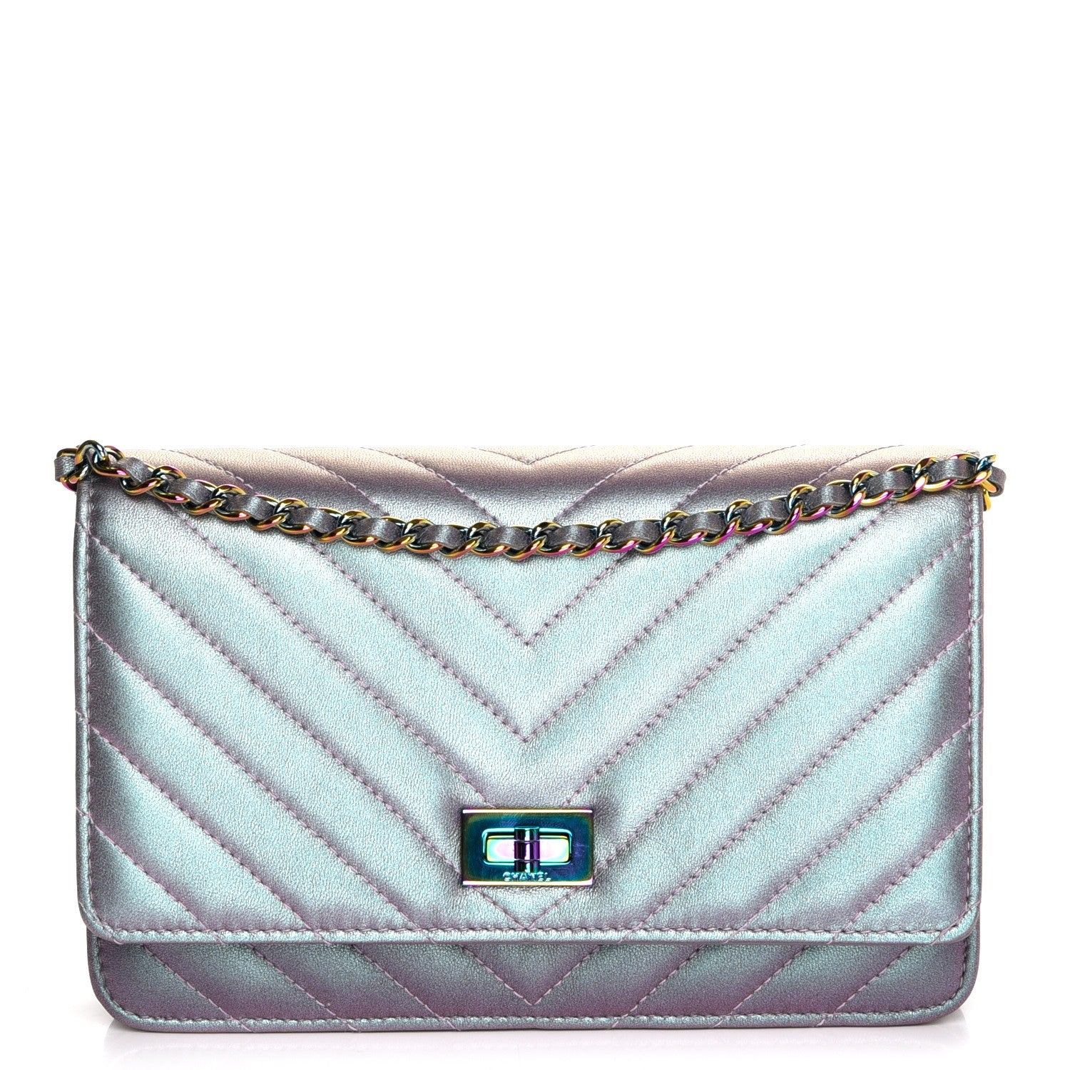Chanel Iridescent Lambskin Chevron Quilted Reissue Wallet On Chain WOC Light Purple 1 of 9