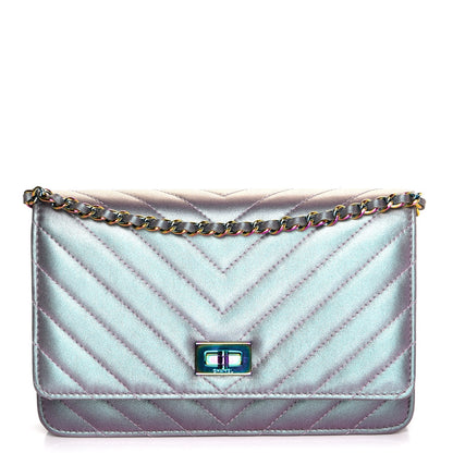 Chanel Iridescent Lambskin Chevron Quilted Reissue Wallet On Chain WOC Light Purple 1 of 9