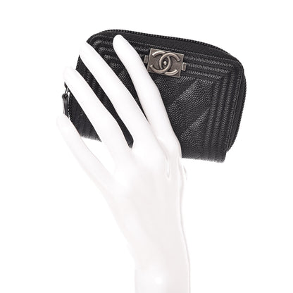 Chanel Caviar Quilted Boy Zip Around Coin Purse Wallet Black 2 of 8