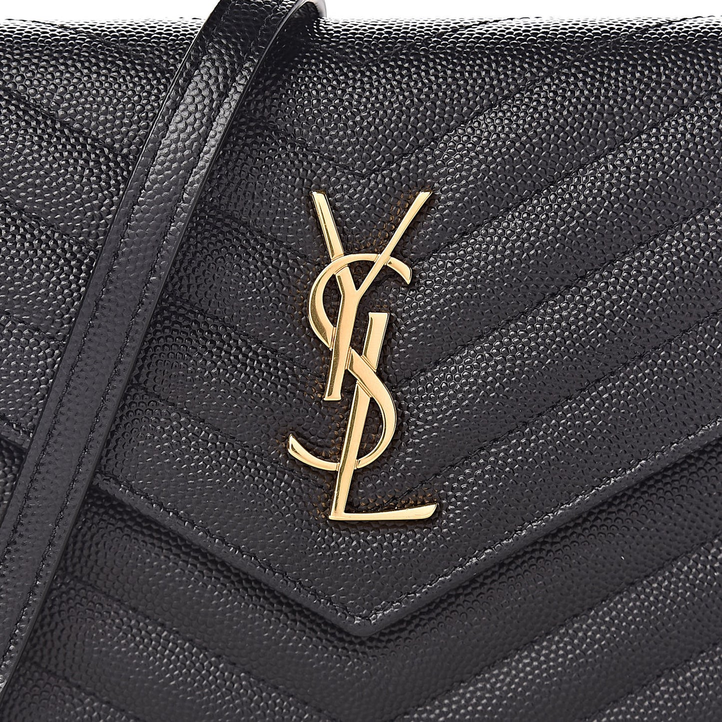Grain De Poudre Matelasse Chevron Monogram Envelope Chain Wallet Black