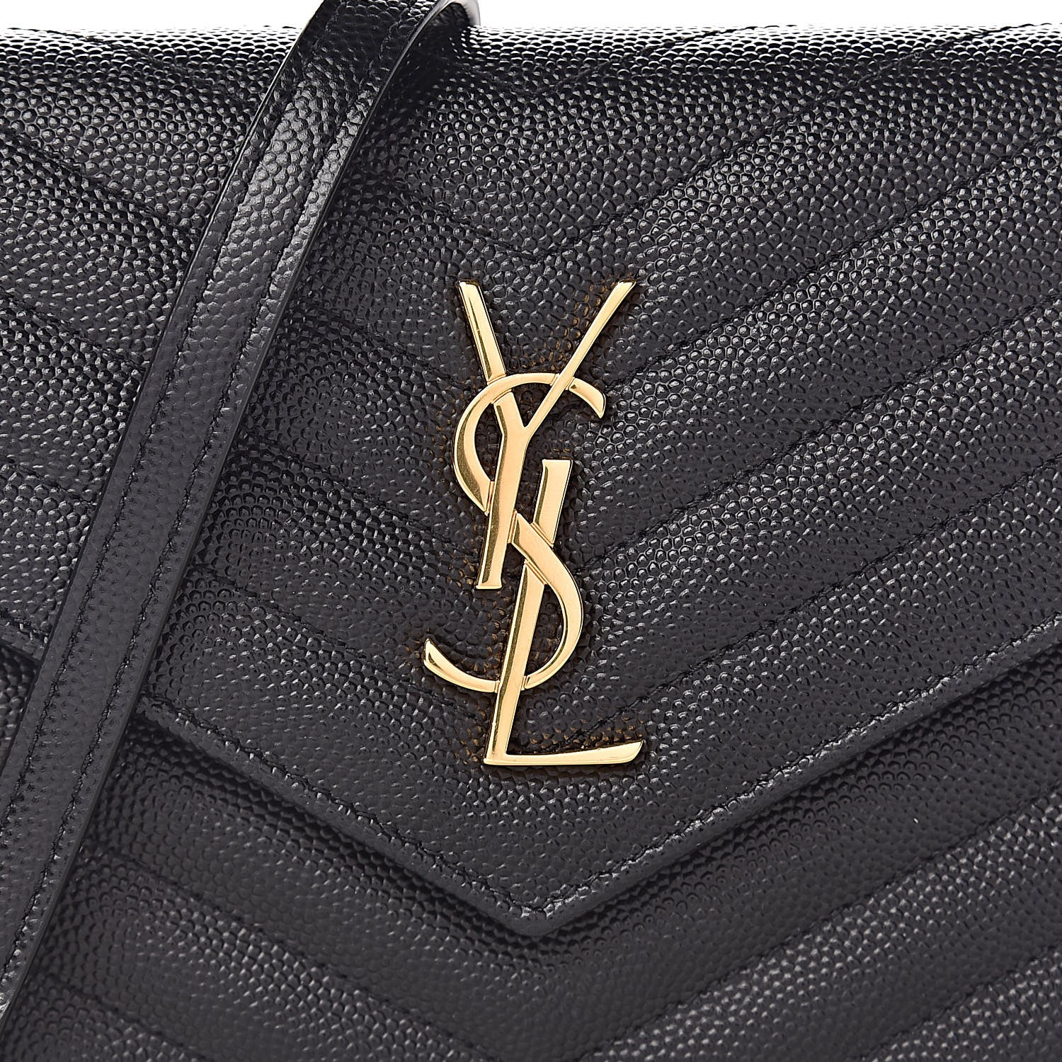 Saint Laurent Grain De Poudre Matelasse Chevron Monogram Envelope Chain Wallet Black 10 of 13