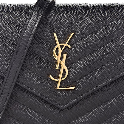 Saint Laurent Grain De Poudre Matelasse Chevron Monogram Envelope Chain Wallet Black 10 of 13