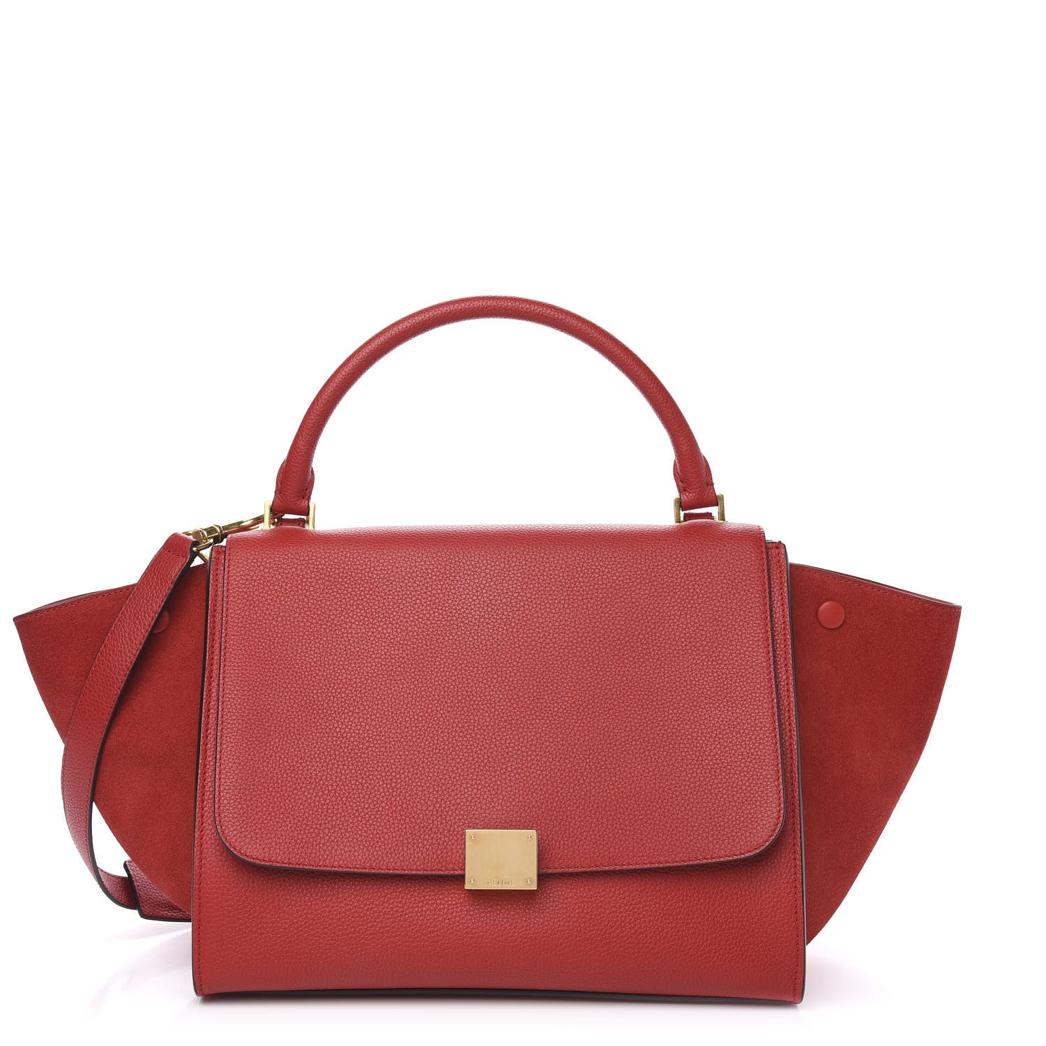 Celine Drummed Calfskin Suede Medium Trapeze Vermillion 1 of 9