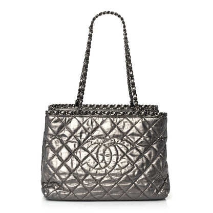 Chanel Metallic Aged Calfskin Quilted Small Chain Me Tote Silver 1 of 11