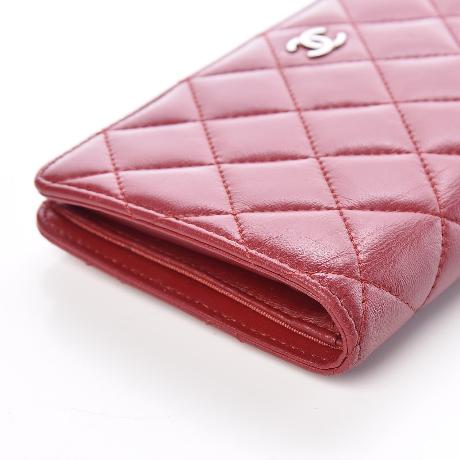 Chanel Lambskin Quilted Yen Wallet Red 14 of 15