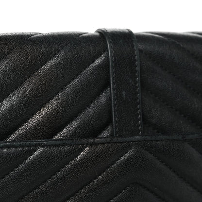 Saint Laurent Sheepskin Matelasse Chevron Monogram Medium College Bag Black 9 of 12