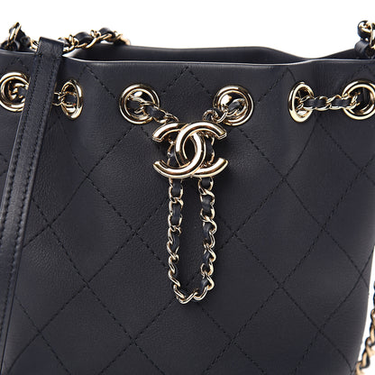 Chanel Calfskin Stitched Chain Bucket Bag Navy 9 of 10