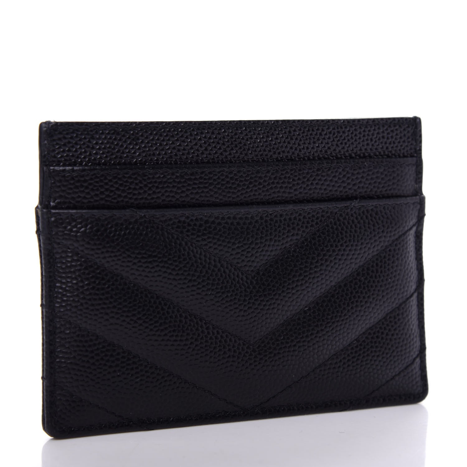 Saint Laurent Grain De Poudre Matelasse Chevron Monogram Credit Card Case Black 3 of 8