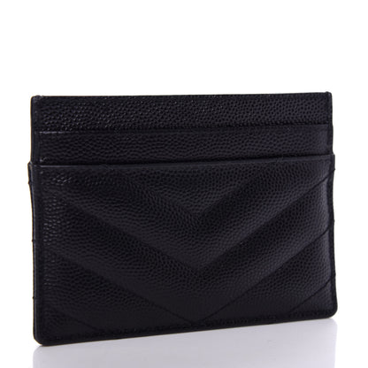 Saint Laurent Grain De Poudre Matelasse Chevron Monogram Credit Card Case Black 3 of 8