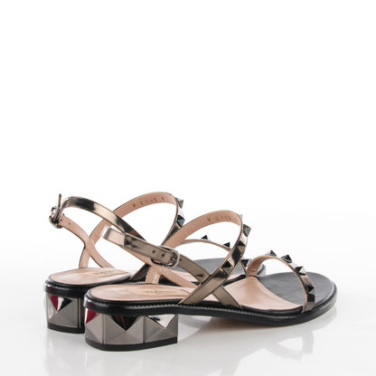Valentino Garavani Patent Rockstud Slingback Block Low Heel Sandals 39 Rutenio 5 of 10