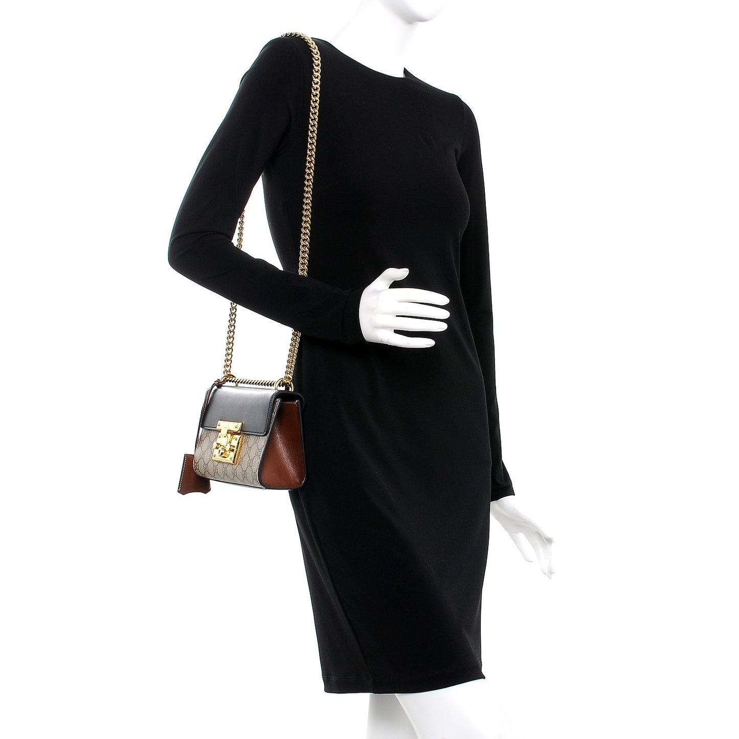 GG Supreme Monogram Calfskin Small Padlock Shoulder Bag Beige Black Cuir