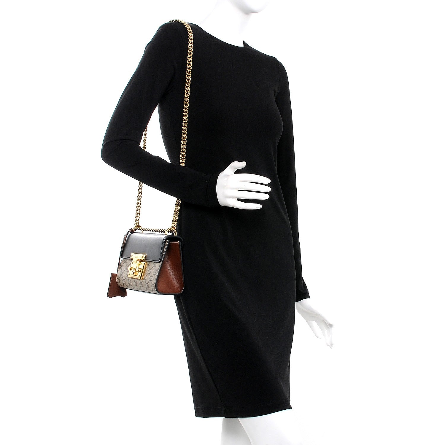 Gucci GG Supreme Monogram Calfskin Small Padlock Shoulder Bag Beige Black Cuir 2 of 11