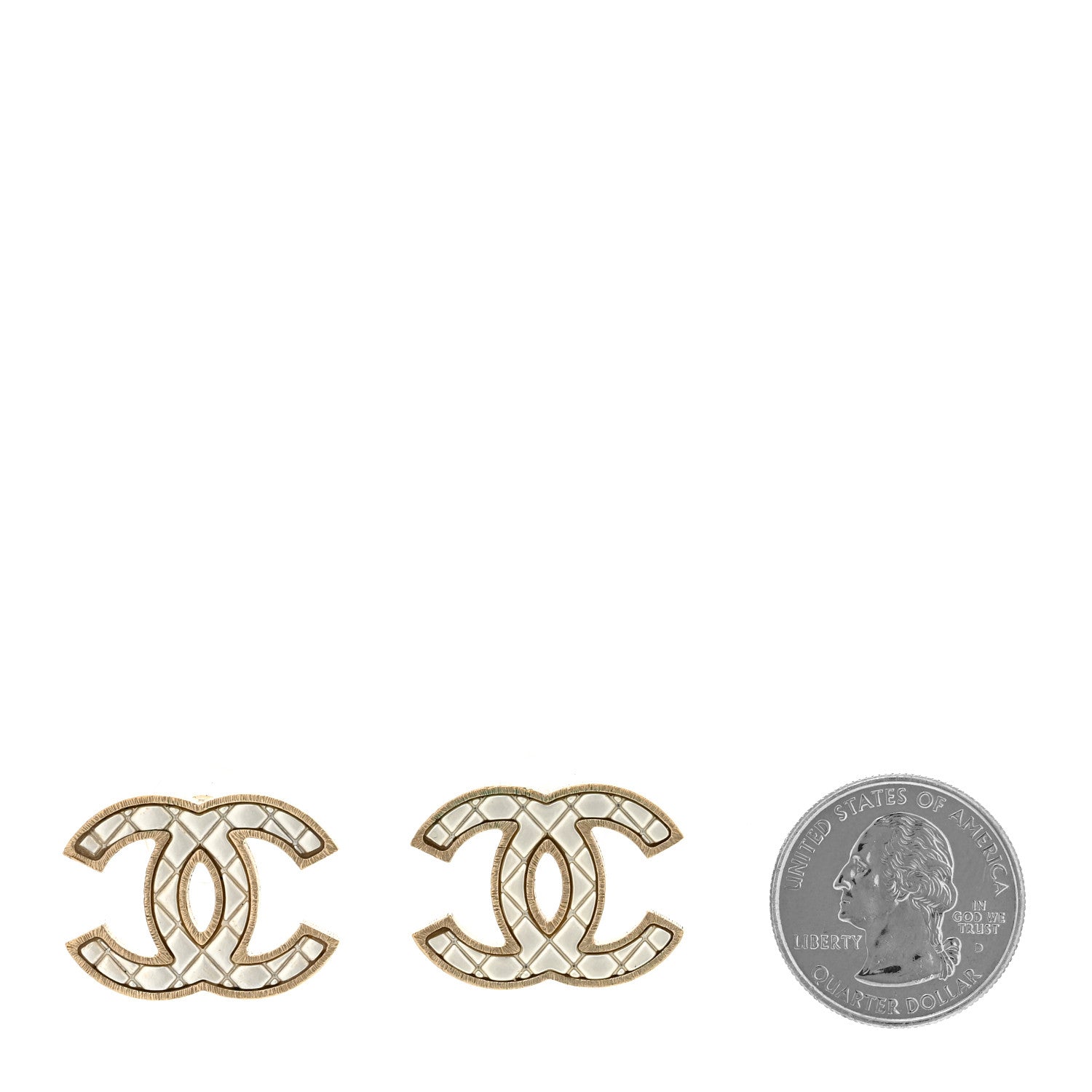 Chanel Metal Quilted CC Earrings Gold White 2 of 5