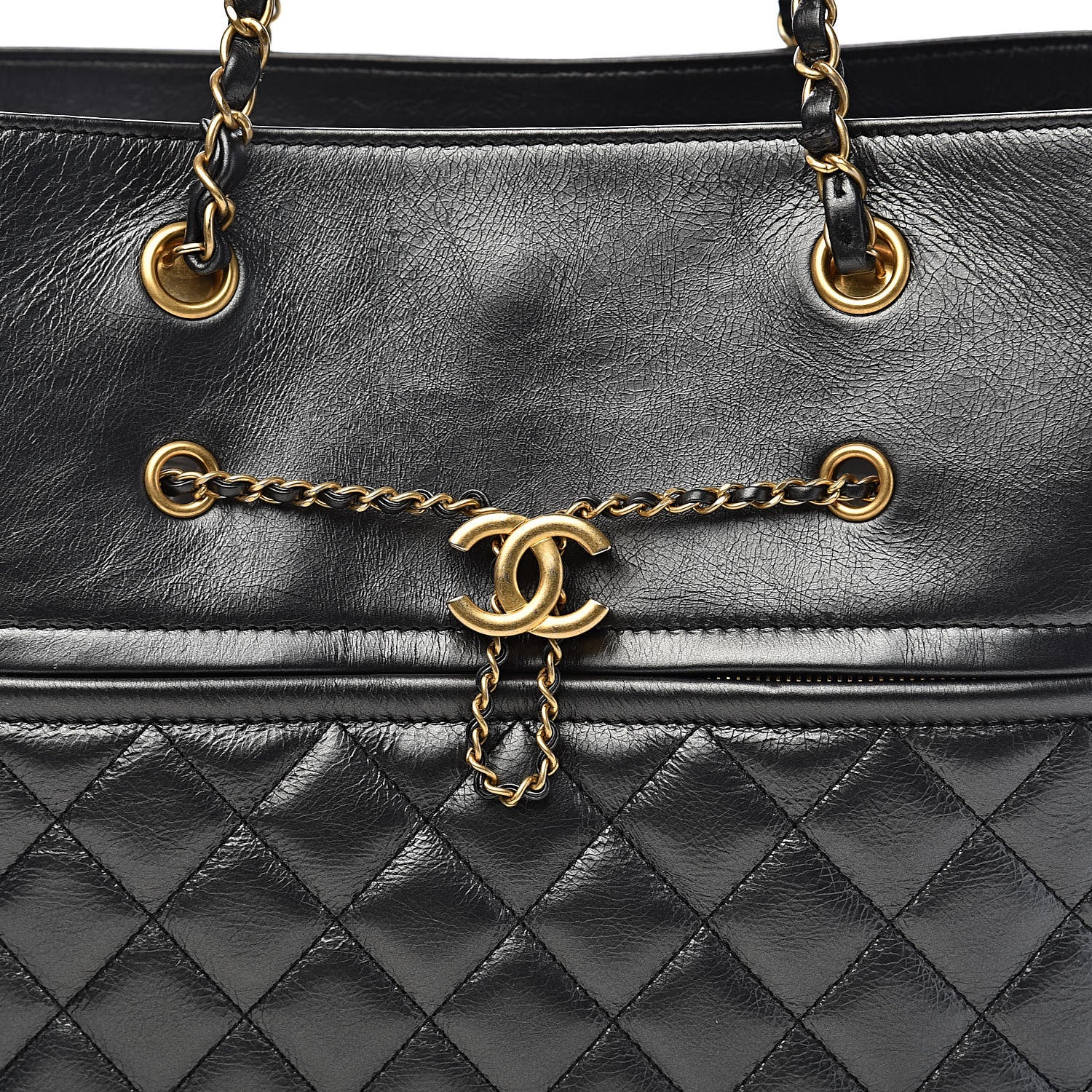 Chanel Aged Calfskin Quilted Drawstring Shopping Tote Black 12 of 13