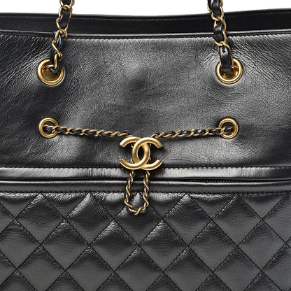 Chanel Aged Calfskin Quilted Drawstring Shopping Tote Black 12 of 13