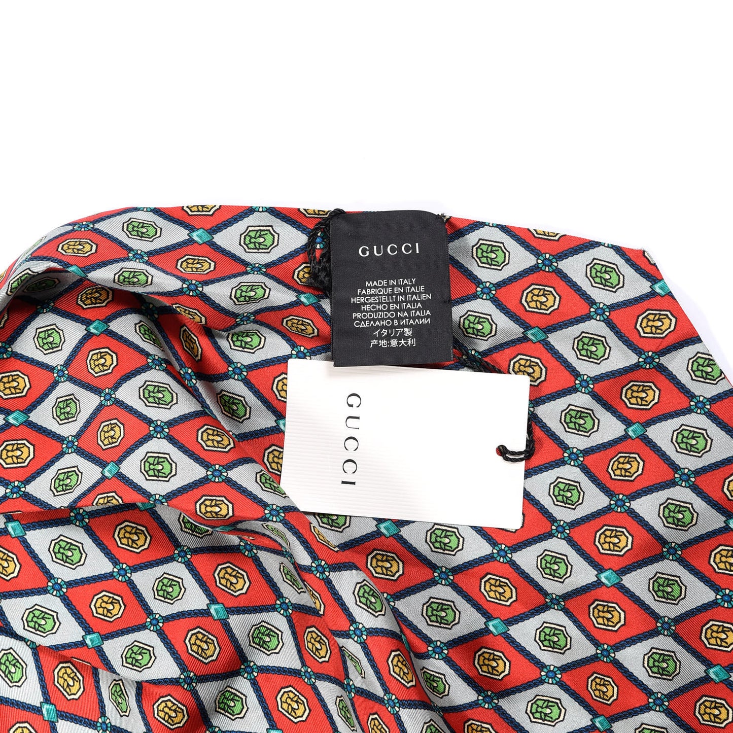 Silk Argyle Chain Print Scarf Red Multicolor