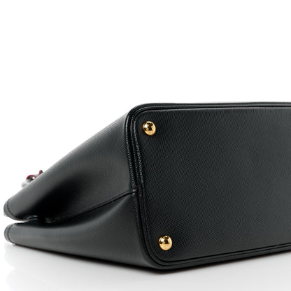 Prada Saffiano Cuir Medium Double Bag Black Fuoco 10 of 11