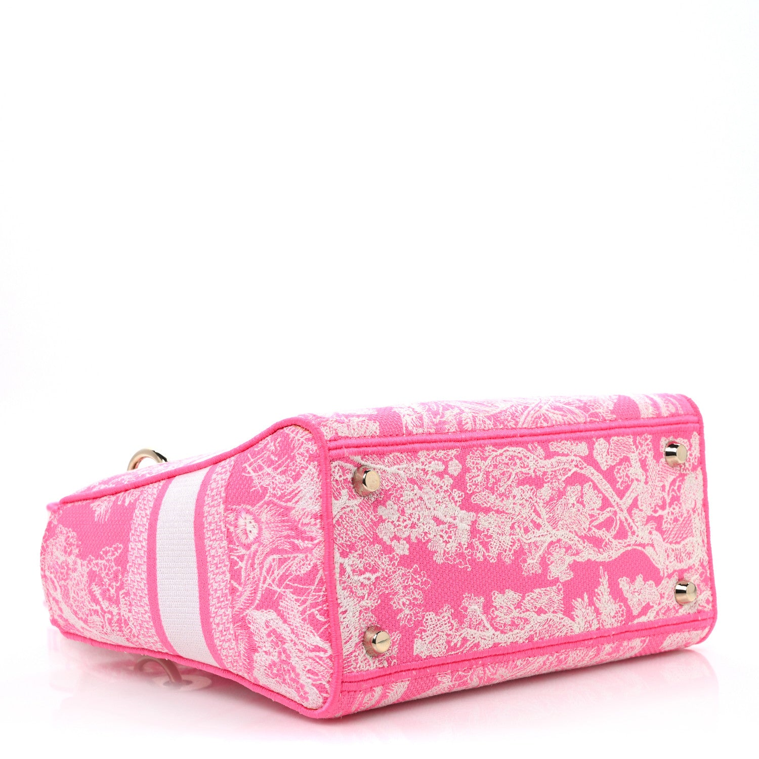Christian Dior Canvas Toile De Jouy Reverse Embroidered Medium Lady D-Lite Fluorescent Pink 4 of 10