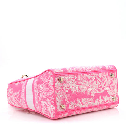 Christian Dior Canvas Toile De Jouy Reverse Embroidered Medium Lady D-Lite Fluorescent Pink 4 of 10