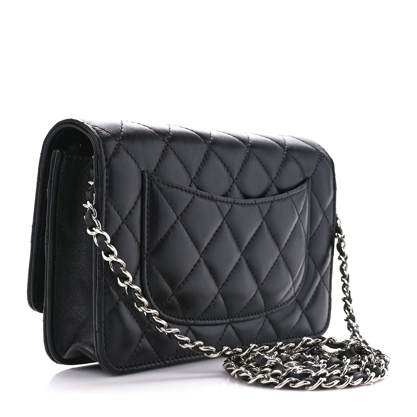 Lambskin Quilted Wallet On Chain WOC Black