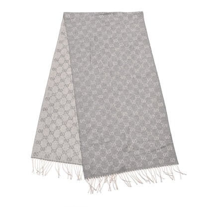 Gucci Cashmere Monogram Fringe Scarf Gray 2 of 3