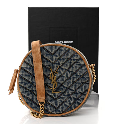 Saint Laurent Denim Quilted Monogram Round Crossbody Bag Rodeo Blue 10 of 10