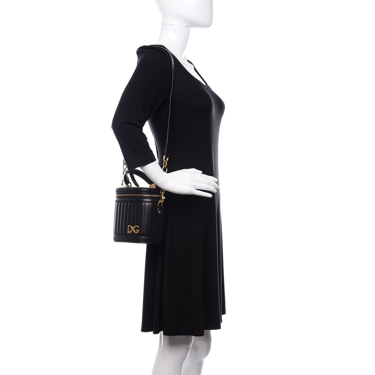 Nappa Quilted DG Girls Top Handle Bucket Bag Black