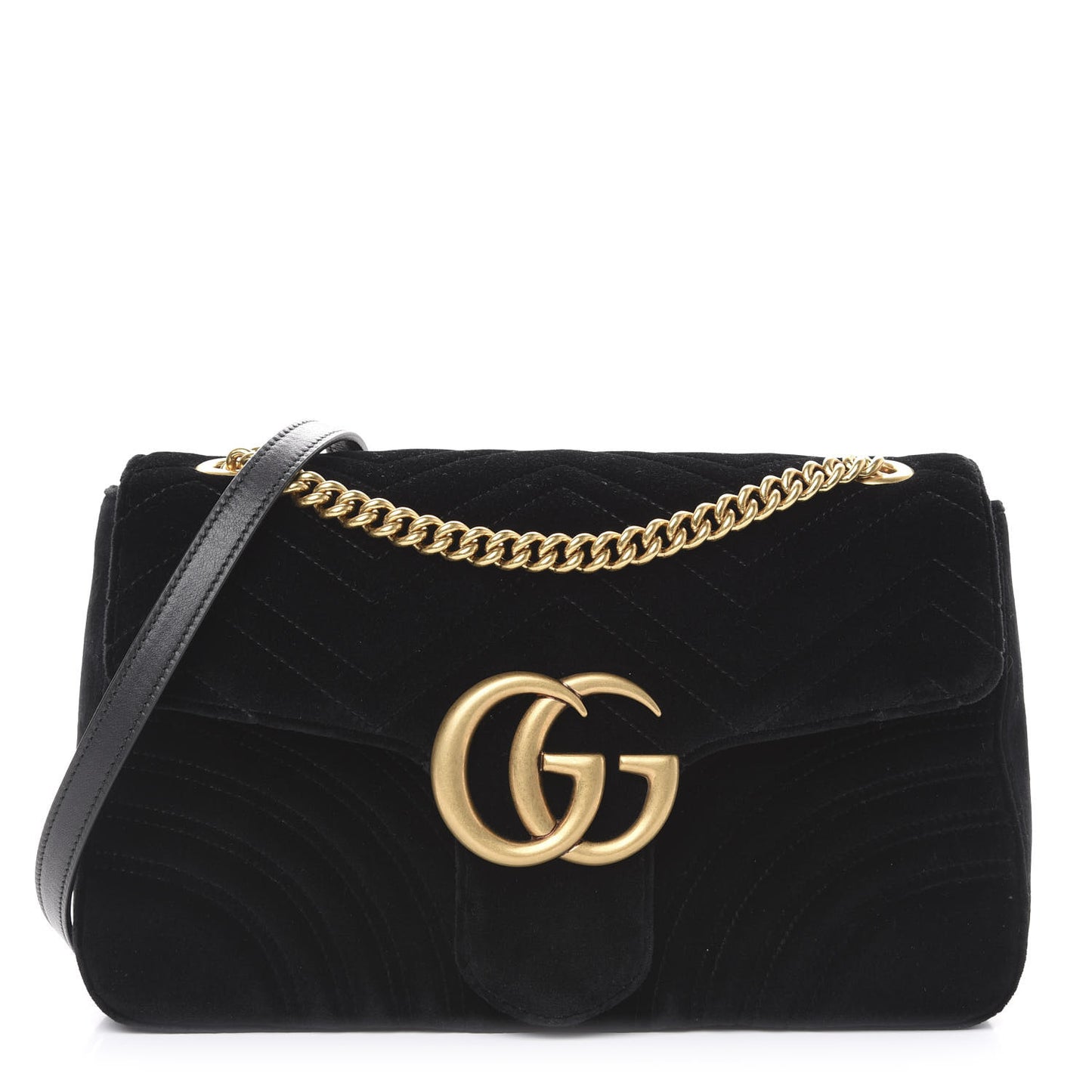 Velvet Matelasse Medium GG Marmont Shoulder Bag Black