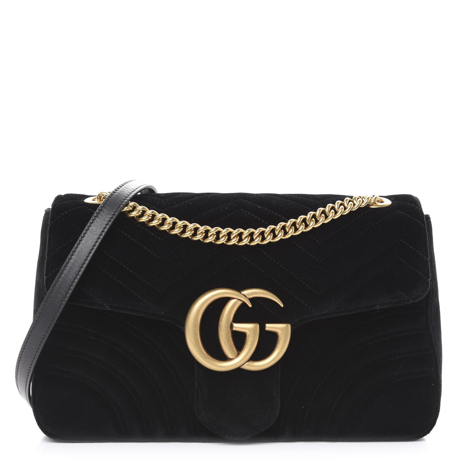 Gucci Velvet Matelasse Medium GG Marmont Shoulder Bag Black 1 of 12