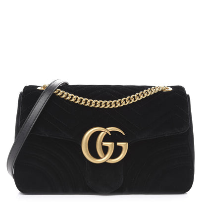 Gucci Velvet Matelasse Medium GG Marmont Shoulder Bag Black 1 of 12
