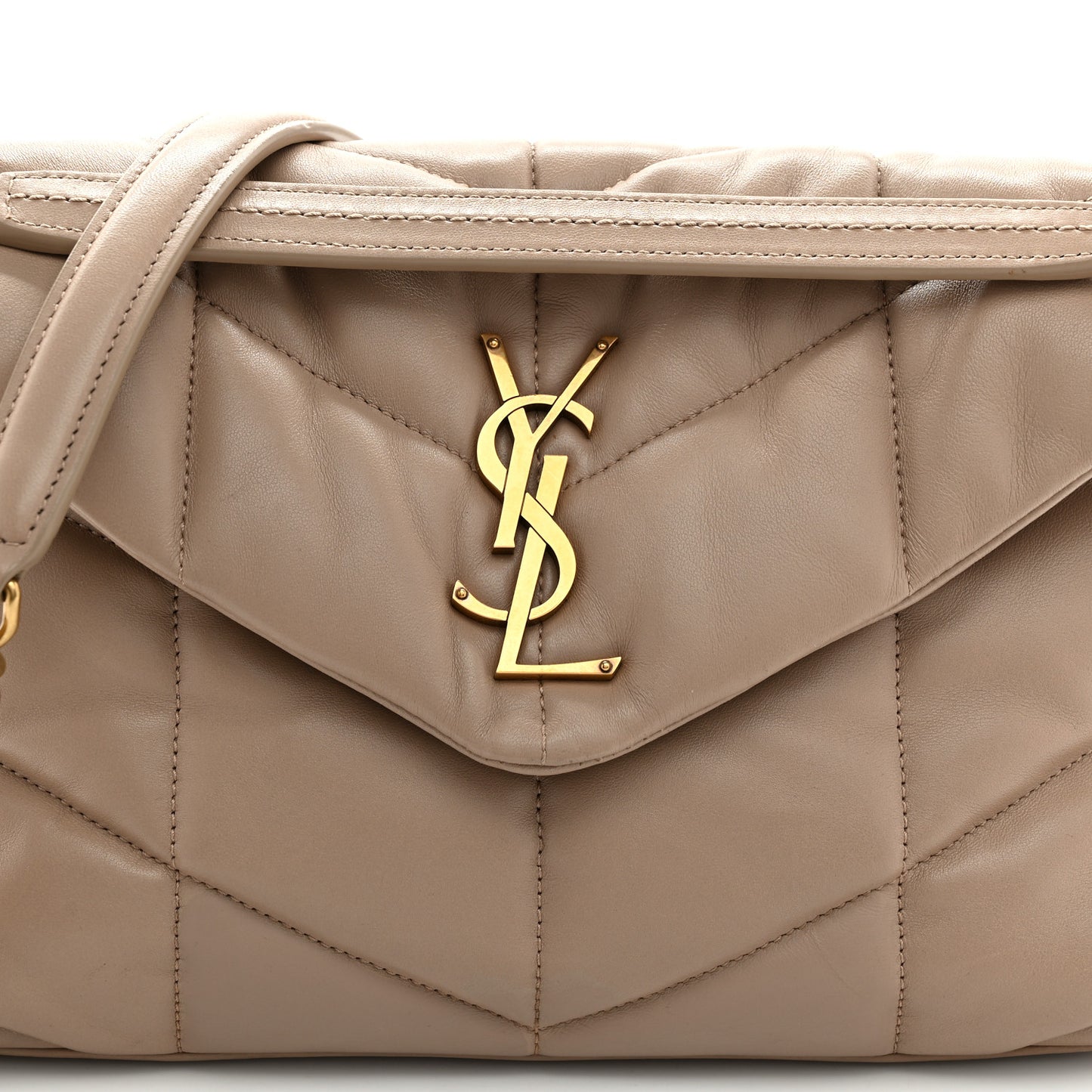 Lambskin Quilted Small Loulou Puffer Monogram Chain Satchel Dark Beige
