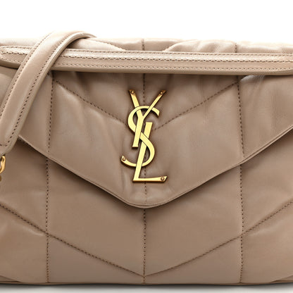 Saint Laurent Lambskin Quilted Small Loulou Puffer Monogram Chain Satchel Dark Beige 8 of 10