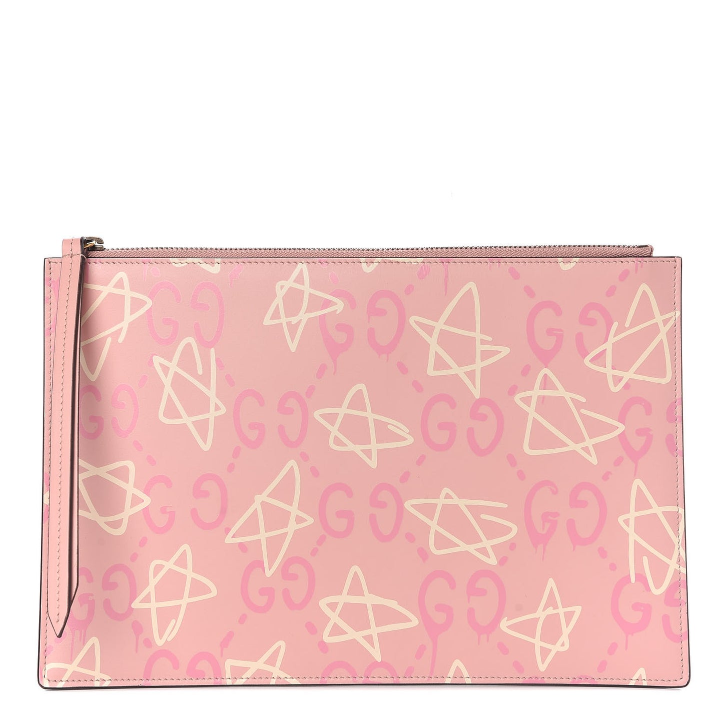 Calfskin GucciGhost Print Zip Pouch Perfect Pink Rosa Ivory