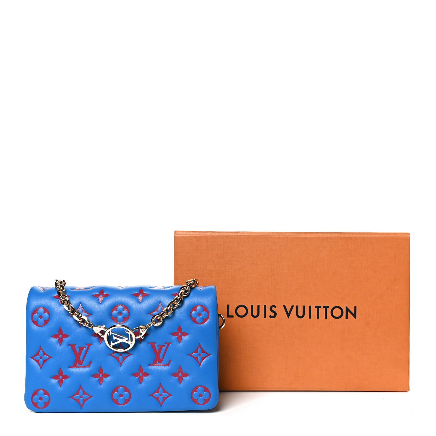 Lambskin Embossed Monogram Vuittamins Pochette Coussin Blue Red