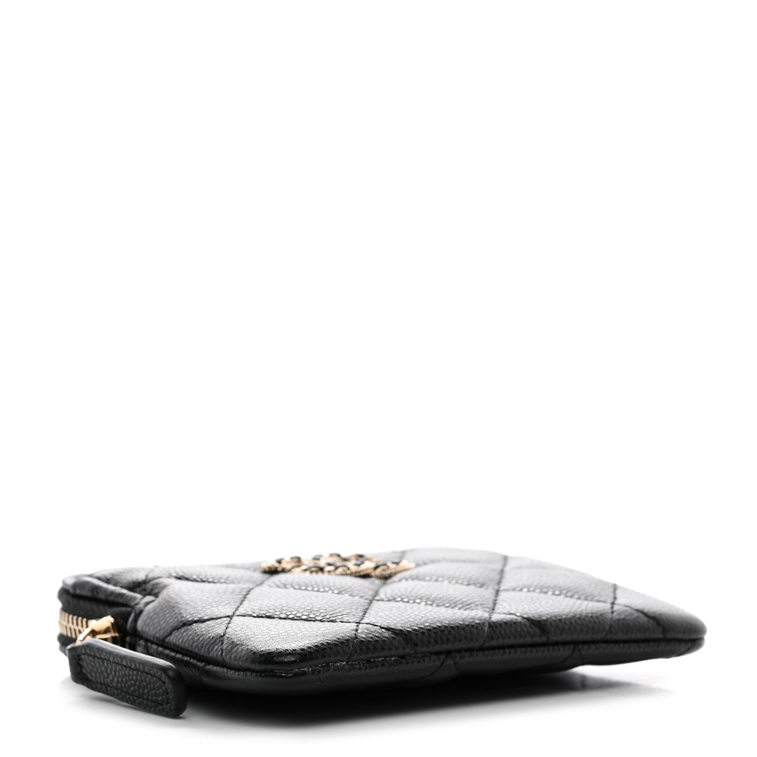 Chanel Caviar Quilted Crystal Zip Card Holder Wallet Black 4 of 9