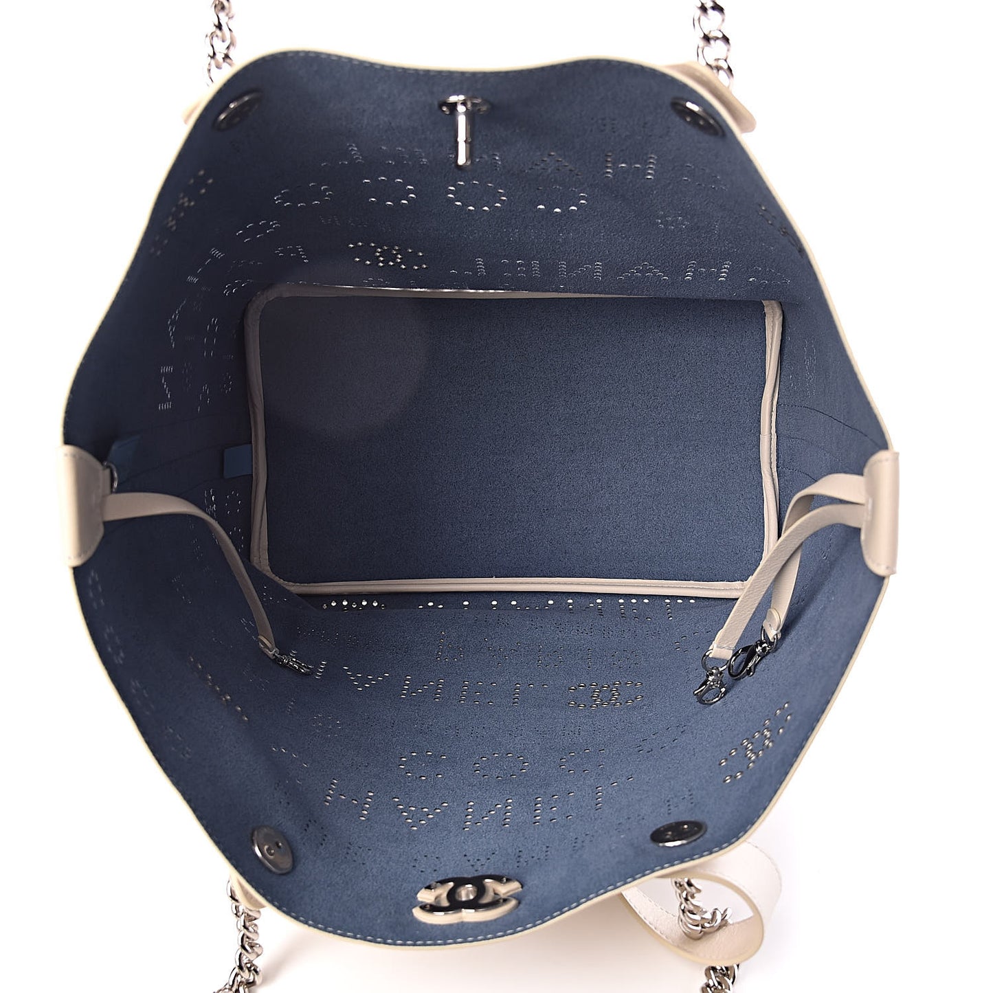 Calfskin Eyelet Large Shopping Tote Ivory