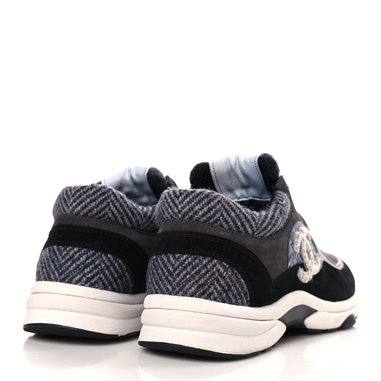 Chanel Fabric Suede Calfskin CC Sneakers 39 Black Grey Dark Grey 4 of 7