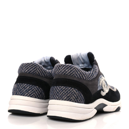 Chanel Fabric Suede Calfskin CC Sneakers 39 Black Grey Dark Grey 4 of 7