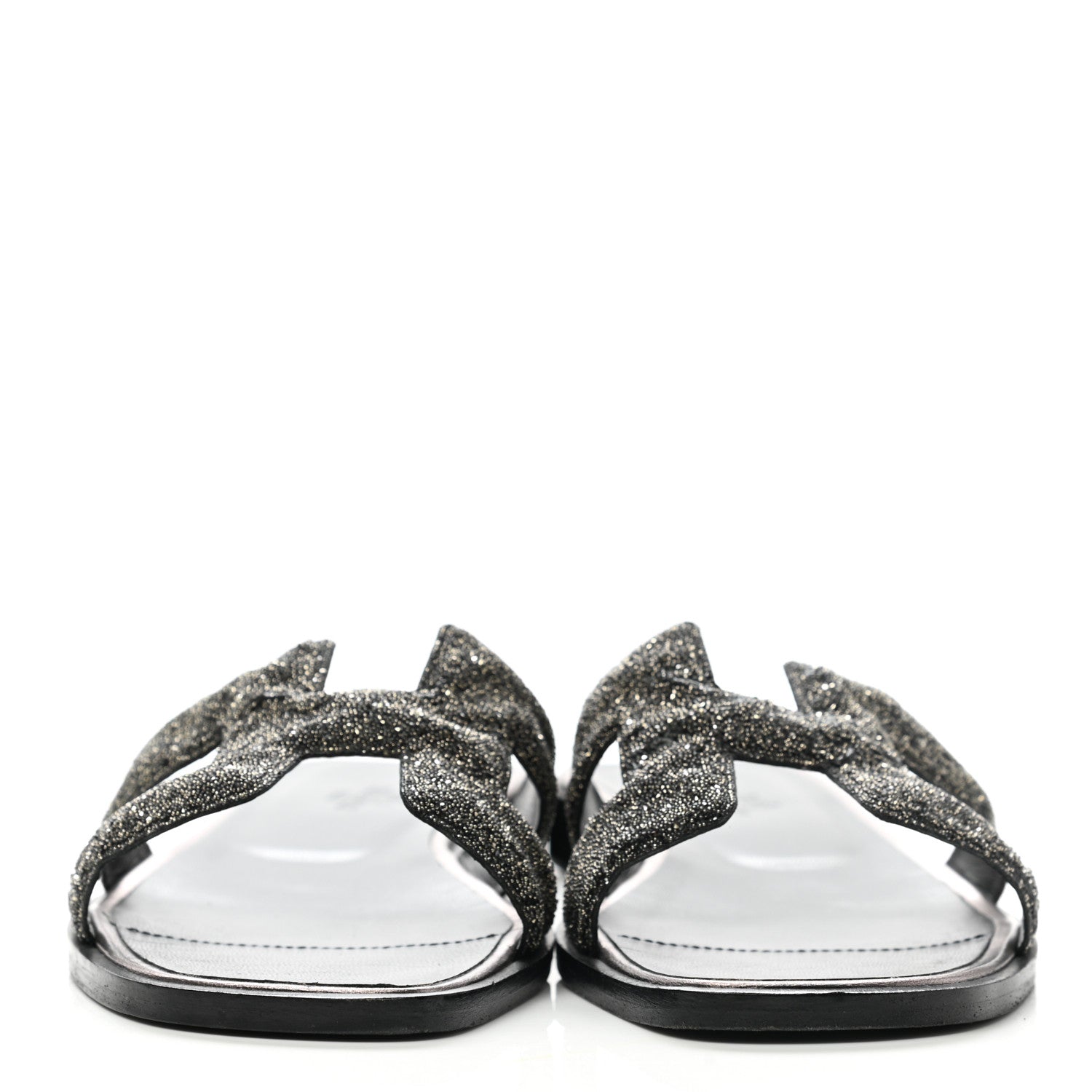 Hermes Goatskin Crystal Oran Sandals 35 Black 2 of 12