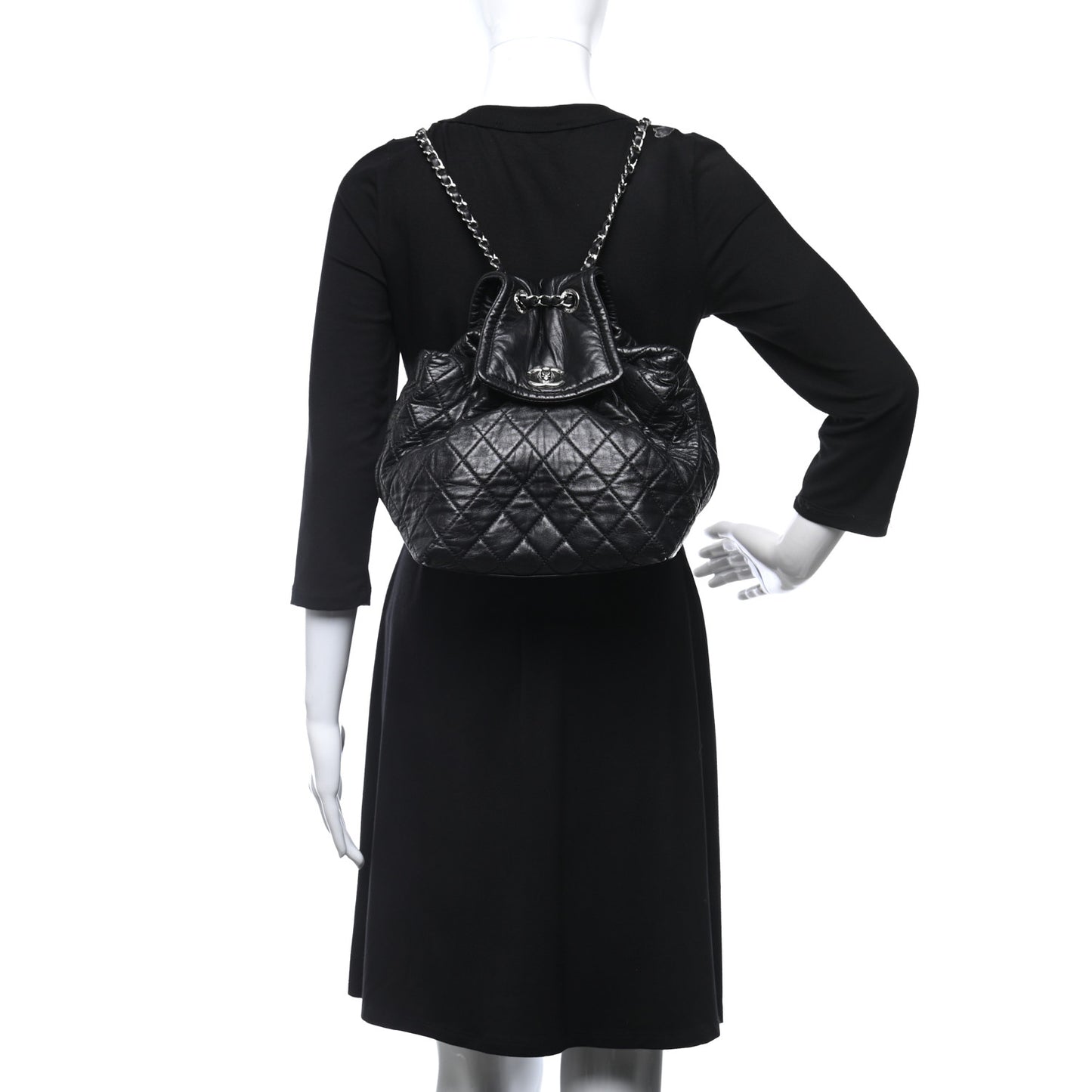 Glazed Calfskin Quilted Beijing Backpack Black
