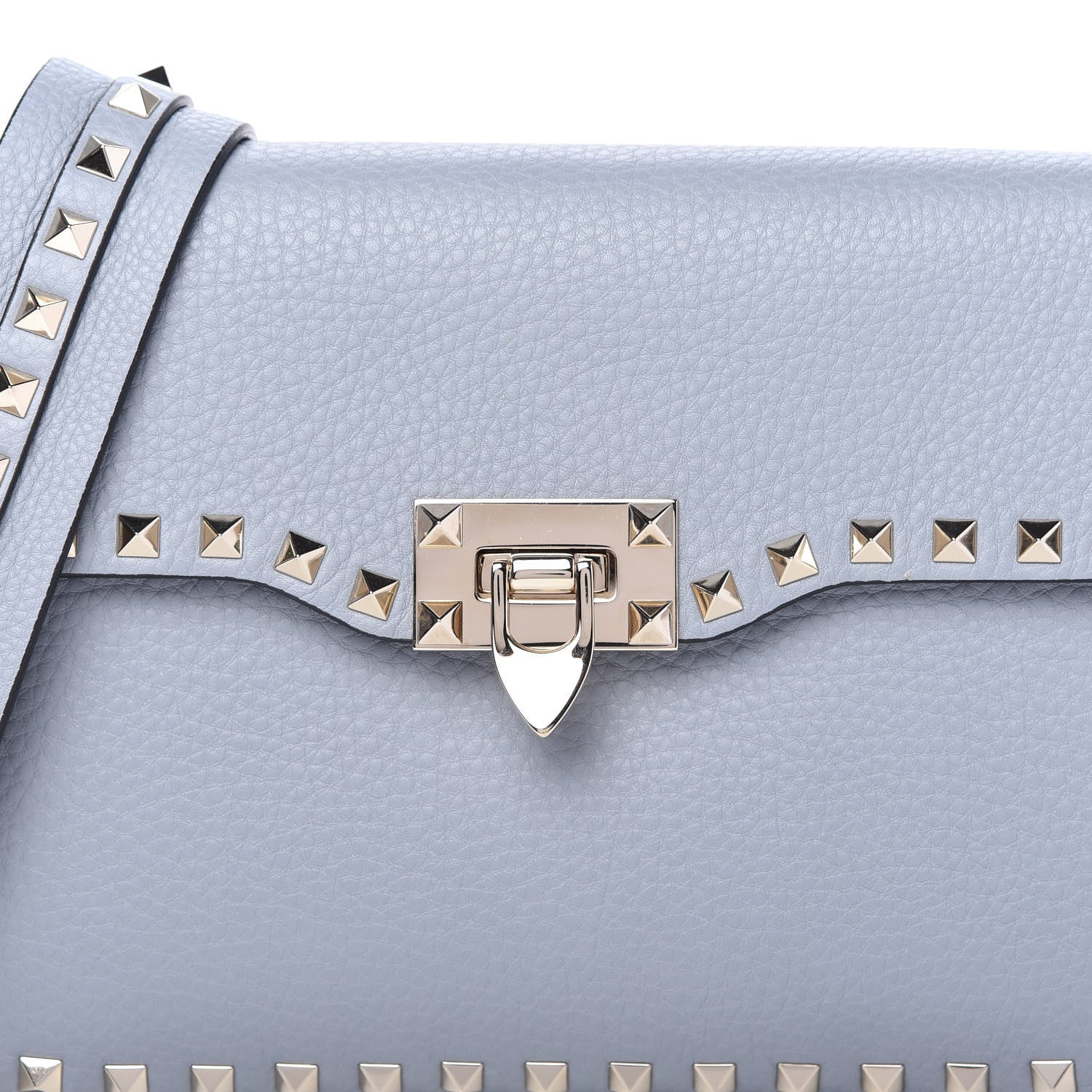 Valentino Garavani Pebbled Calfskin Medium Rockstud Flap Saddle Bag Stone 9 of 9