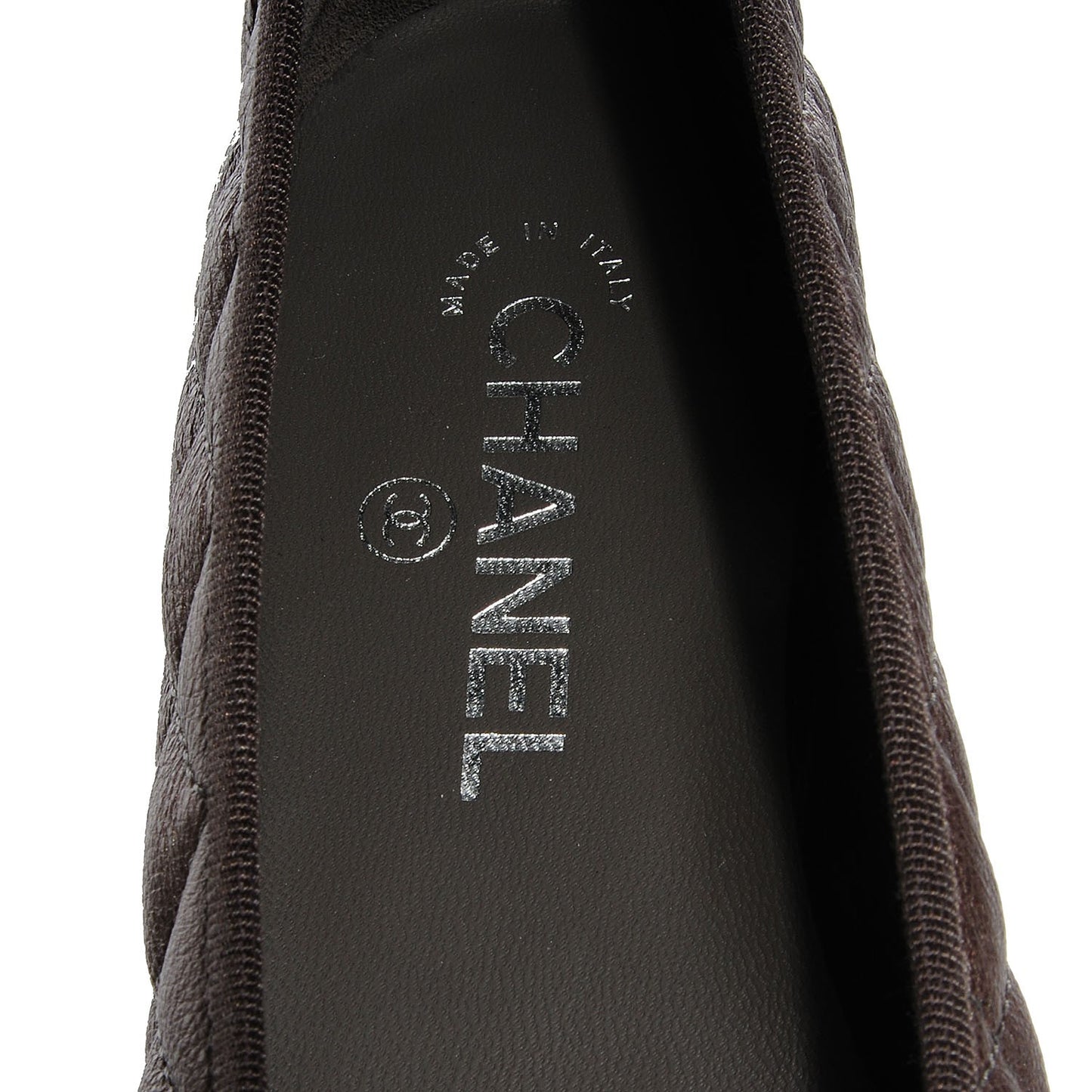 Metallic Calfskin Quilted Cap Toe Ballerina Flats 38.5 Argent