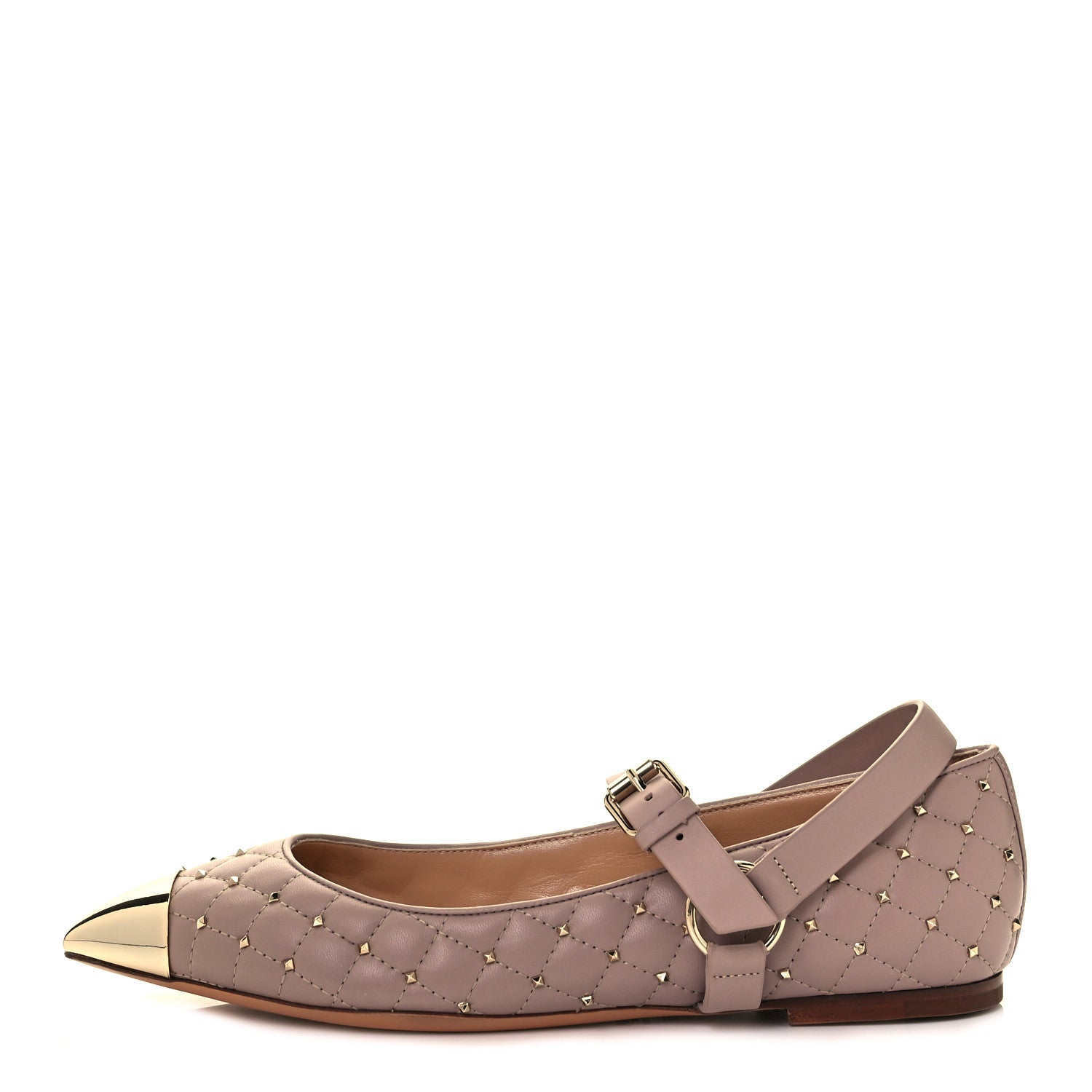 Valentino Garavani Lambskin Rockstud Spike Captoe Ballerina Flats 38 Poudre Gold 1 of 12