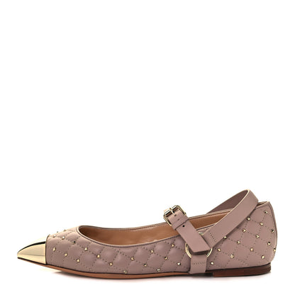 Valentino Garavani Lambskin Rockstud Spike Captoe Ballerina Flats 38 Poudre Gold 1 of 12