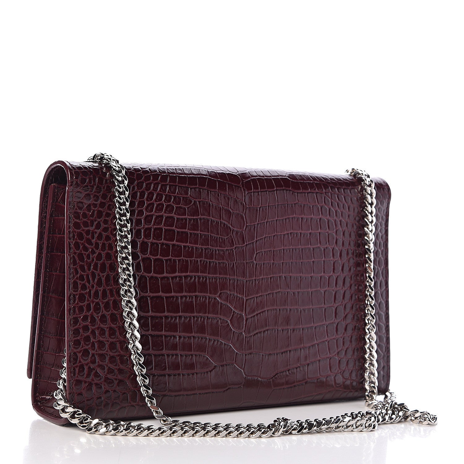 Saint Laurent Calfskin Crocodile Embossed Medium Classic Monogram Kate Tassel Satchel Dark Red 3 of 10